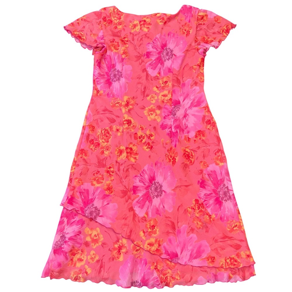 Dressbarn Pink Floral Chiffon Midi‎ Dress V Neck Layered Size 10 - Picture 2 of 7